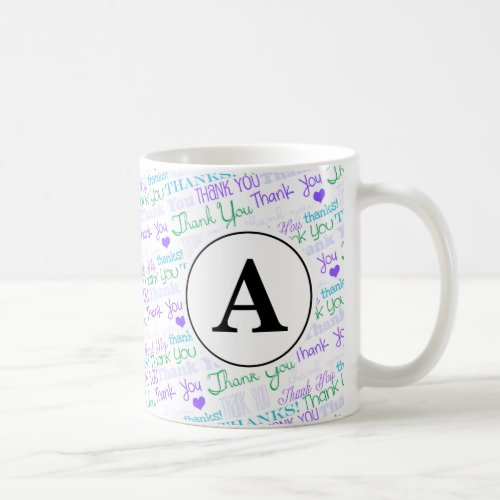 Thank You Blue Word Art Monogram Coffee Mug