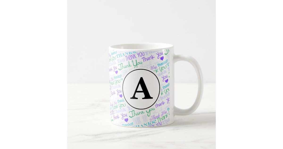 Thank You Blue Word Art Monogram Coffee Mug | Zazzle