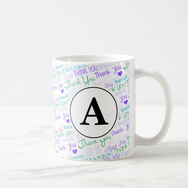 Thank You Blue Word Art Monogram Coffee Mug (Right)