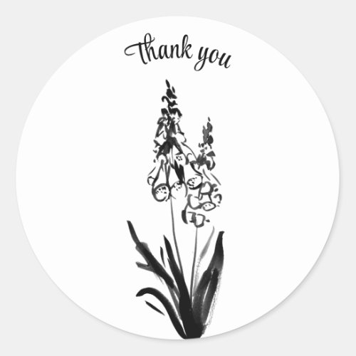 Thank you bluebells black ink line drawing flowers classic round sticker