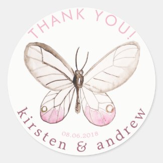 Thank You!  Blush Butterfly Wedding Favor Stickers