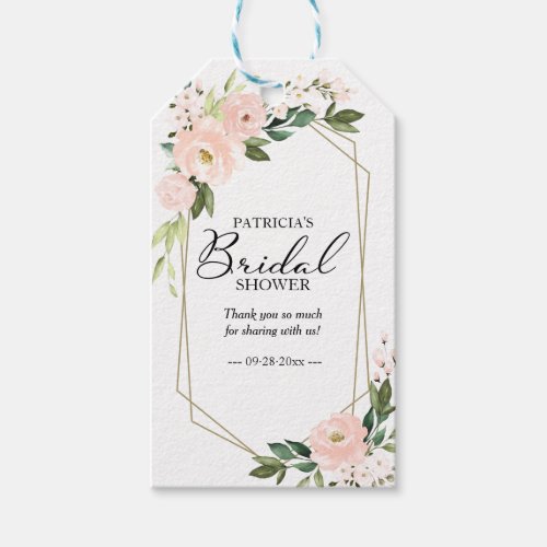 Thank You _ Blush Flowers Geometric Bridal Shower  Gift Tags