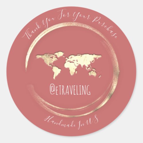 Thank You Blush  Gold World Map Traveling Globe Classic Round Sticker