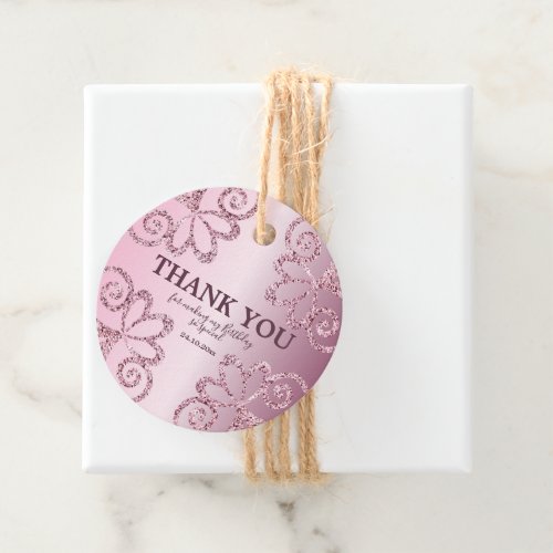 Thank You Blush Pink Glitter Birthday Favor Tags