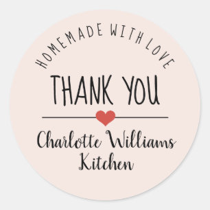Thank you blush pink homemade with love classic round sticker