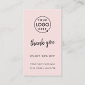 Thank You | Blush Pink Logo Modern Business Discount Card (Front)