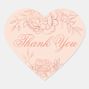 Thank You Blush Pink Rose Gold Outline Flowers Heart Sticker