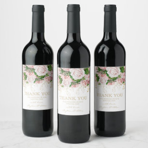 Thank You Blush Pink Vintage Flowers Wedding Wine Label