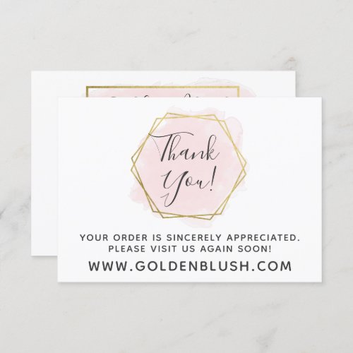 Thank You Blush Pink Watercolor  Modern Gold Card