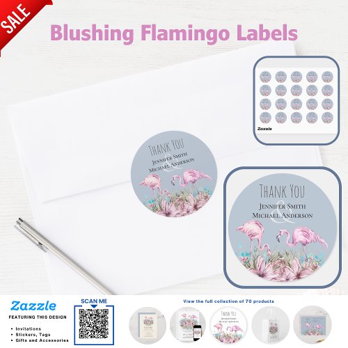 THANK YOU Blushing Flamingo Tropical Beach Wedding Classic Round Sticker