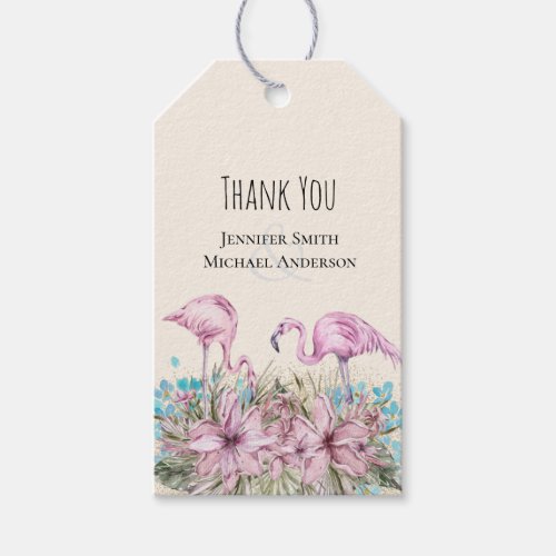 THANK YOU Blushing Flamingo Tropical Beach Wedding Gift Tags