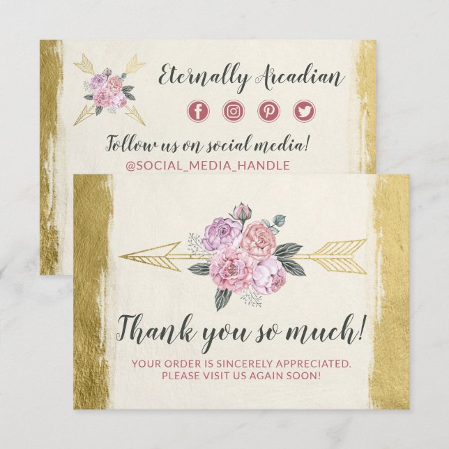 Thank You Bohemian Floral Arrows Blush Gold Card (Front/Back)