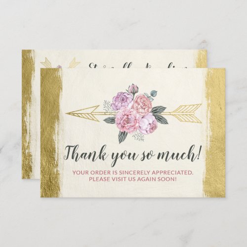 Thank You Bohemian Floral Arrows Blush Gold Card