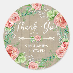 Thank You BOHO Bohemian Floral Babys Breath Rustic Classic Round Sticker