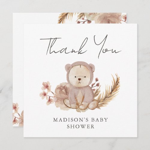 Thank You Boho Botanical Sweet Bear Baby Shower Card