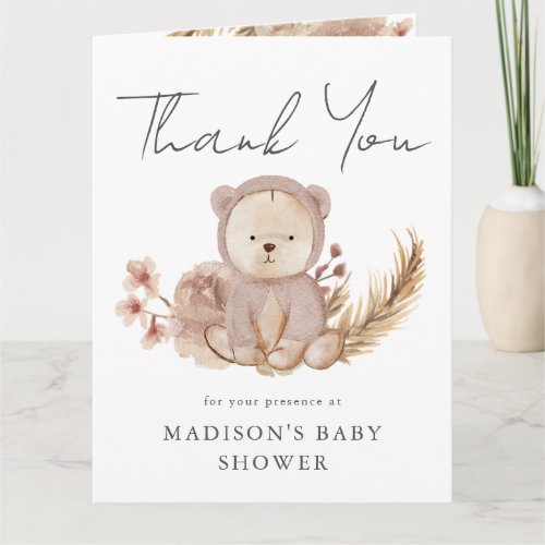 Thank You Boho Botanical Sweet Bear Baby Shower Card