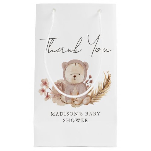 Thank You Boho Botanical Sweet Bear Baby Shower Small Gift Bag