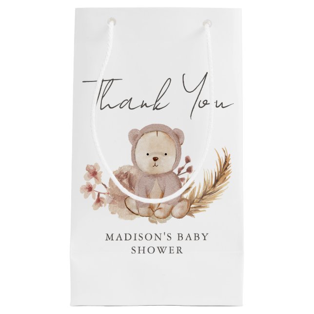 Thank You Boho Botanical Sweet Bear Baby Shower Small Gift Bag (Front)