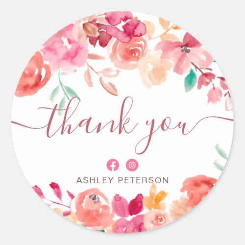 Thank you boho fall floral watercolor classic round sticker
