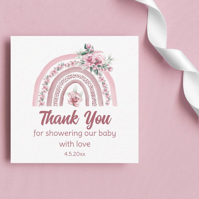 thank you boho pink flowers rainbow baby shower  note card (Creator Uploaded)