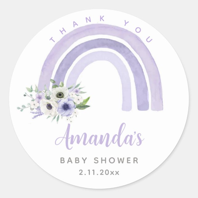 Thank You Boho Rainbow Baby Shower Classic Classic Round Sticker (Front)