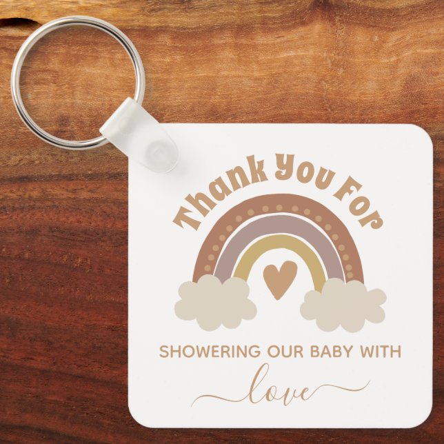 thank you boho rainbow baby shower modern chic keychain (Front)