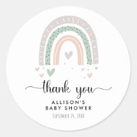 Thank You Boho Rainbow Sage Baby Shower Classic Round Sticker