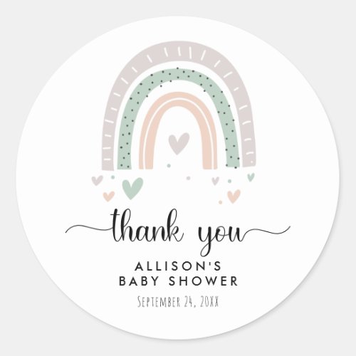 Thank You Boho Rainbow Sage Baby Shower Classic Round Sticker