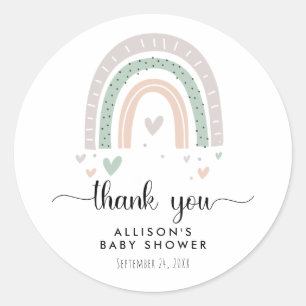 Thank You Boho Rainbow Sage Baby Shower Classic Round Sticker