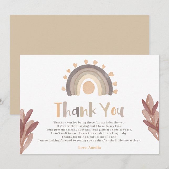 Thank you boho rainbow sunshine baby shower (Front/Back)