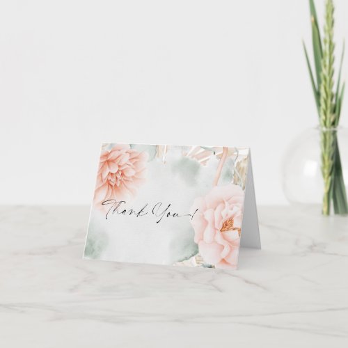 Thank You  BOHO Watercolor Coral Rose Peony