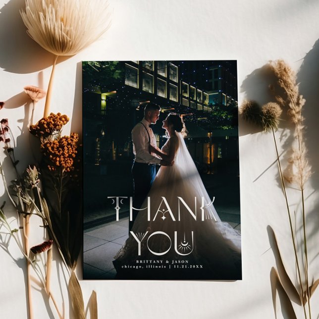 Thank You Boho Wedding Vertical Photo Card (Creator Uploaded)