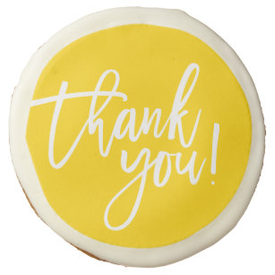 THANK YOU bold hand lettered white writing yellow Sugar Cookie