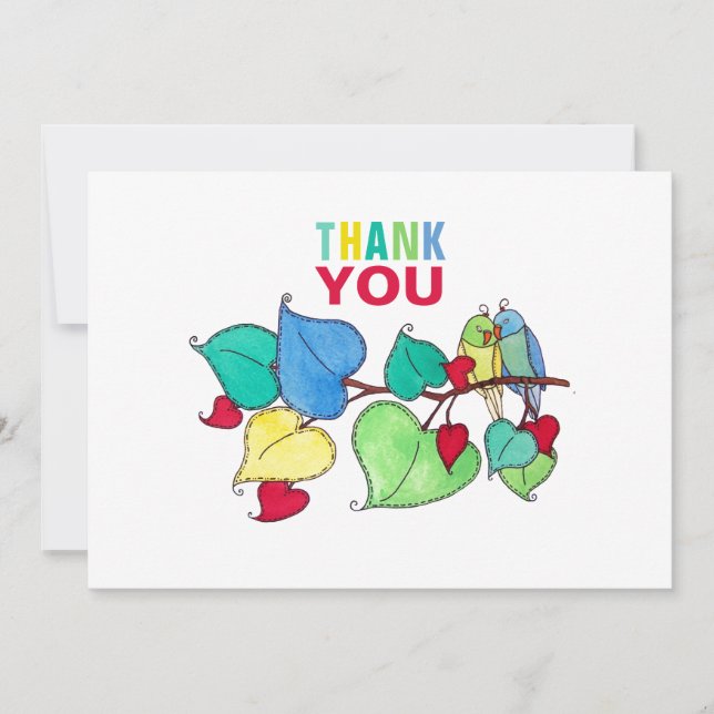 Thank You Bold Lovebirds Colorful Illustration Card (Front)