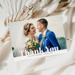 THANK YOU, bold text wedding thank you card<br><div class="desc">A modern photo thank you card design with editable text and white lettering. Feel free to personalize the bride and groom photo and text.</div>