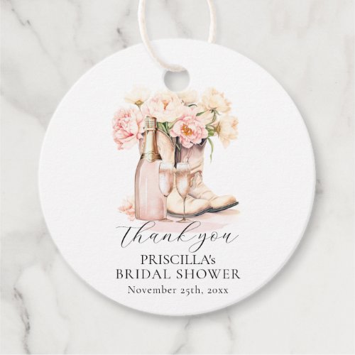 Thank you Boots Bubbly Western Peony BRIDAL SHOWER Favor Tags