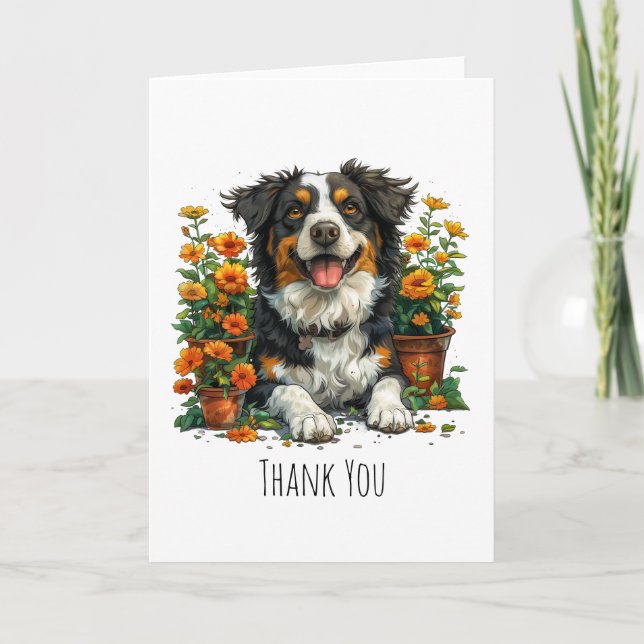 Thank You Border Collie In Flowers Card (Front)