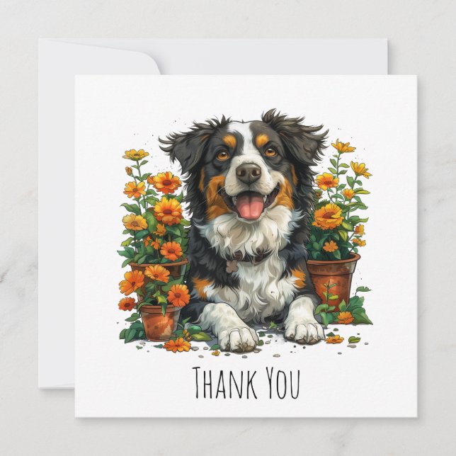 Thank You Border Collie In Flowers Card (Front)