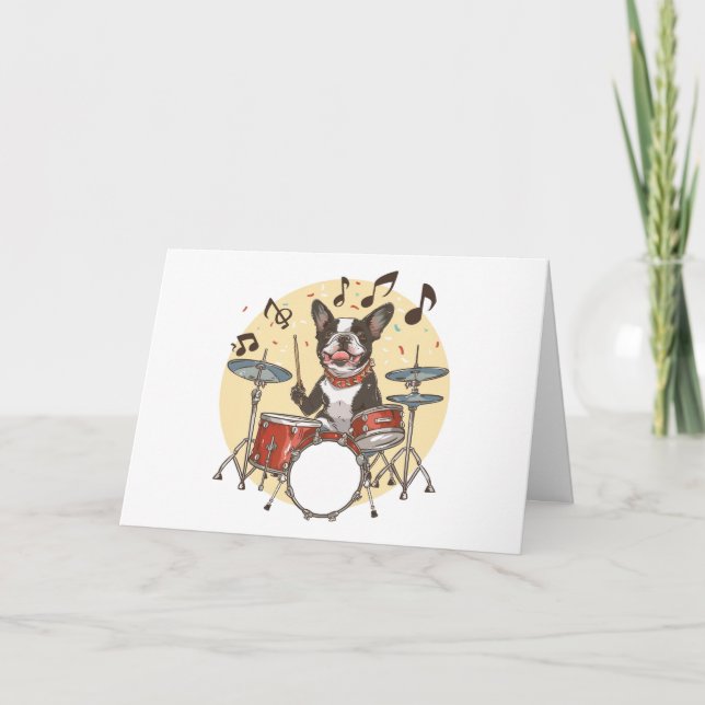 Thank You Boston Terrier Dog Playing Drums (Front)