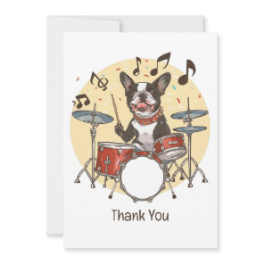 Thank You Boston Terrier Dog Playing Drums Card