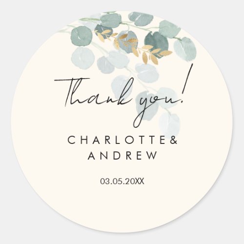 Thank you Botanical elegant handwriting Classic Round Sticker