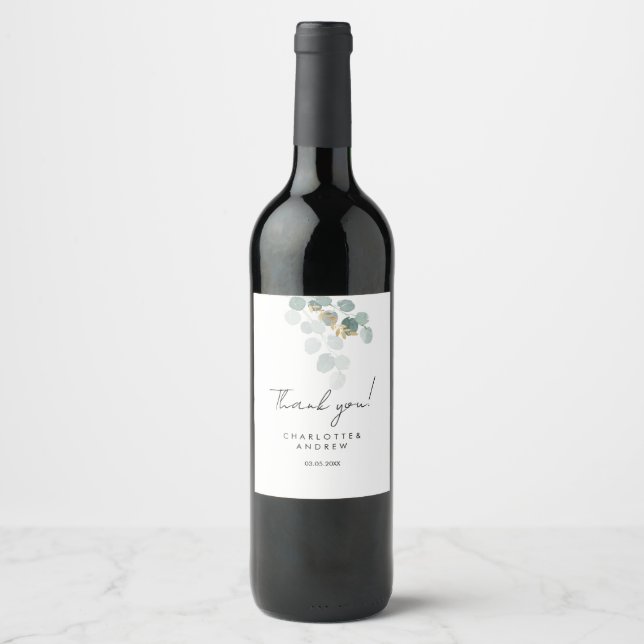Thank you! Botanical Elegant Handwriting Font Wine Label (Front)