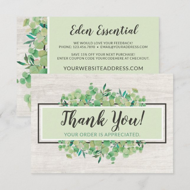 Thank You Botanical Greenery Eucalyptus Wood Card (Front/Back)