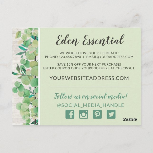 Thank You Botanical Greenery Eucalyptus & Wood Postcard (Back)