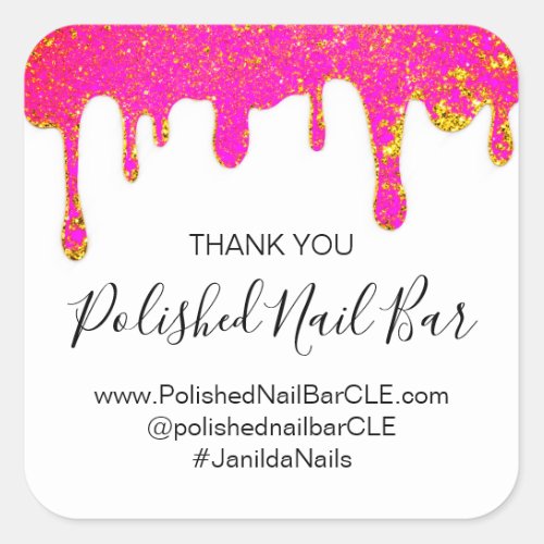 Thank You Boutique Shop Nails Studio Pink Gold Square Sticker