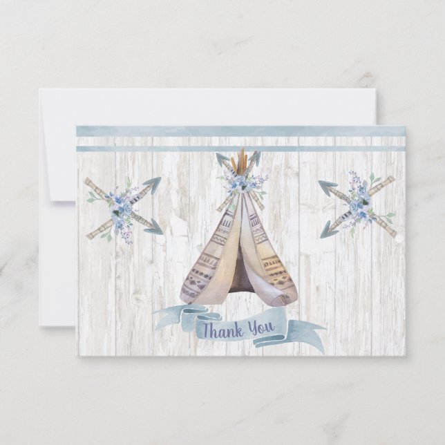 Thank You | Boy Baby Blue Shower Boho Chic Teepee (Front)