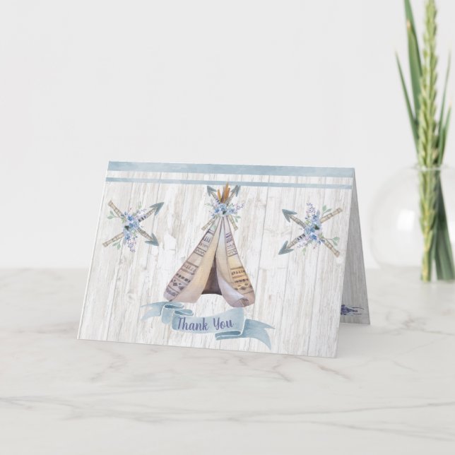 Thank You | Boy Baby Blue Shower Boho Chic Teepee (Front)