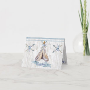 Thank You Boy Baby Blue Shower Boho Chic Teepee Note Card