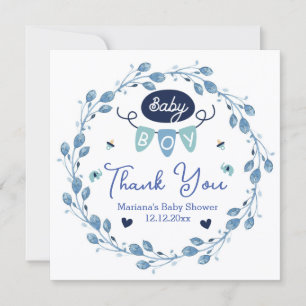 thank you boy baby shower blue botanical note card