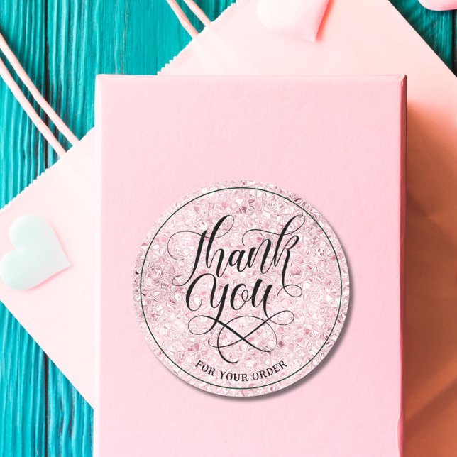 Thank you branding Script blush rose gold glitter  Classic Round Sticker (Creator Uploaded)